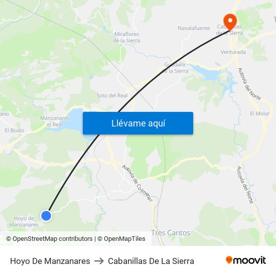 Hoyo De Manzanares to Cabanillas De La Sierra map