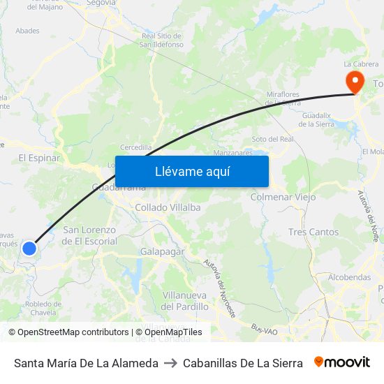 Santa María De La Alameda to Cabanillas De La Sierra map