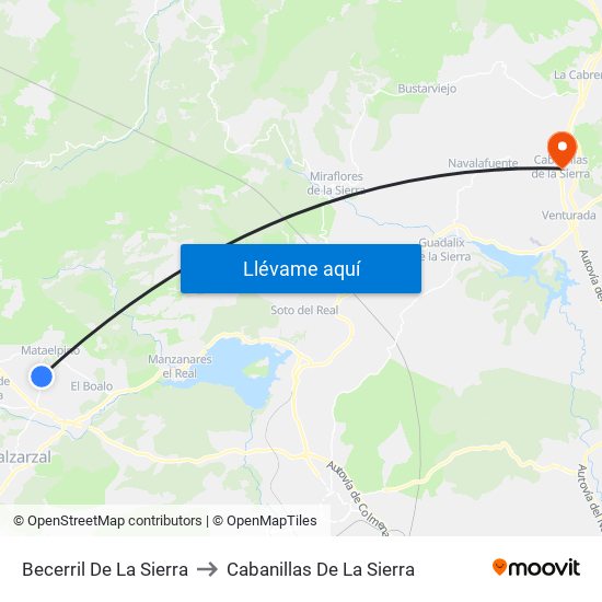 Becerril De La Sierra to Cabanillas De La Sierra map