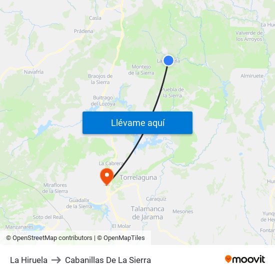 La Hiruela to Cabanillas De La Sierra map