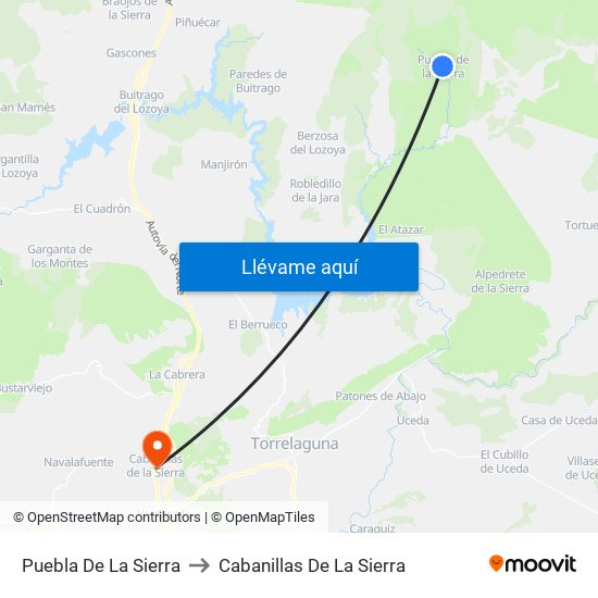 Puebla De La Sierra to Cabanillas De La Sierra map