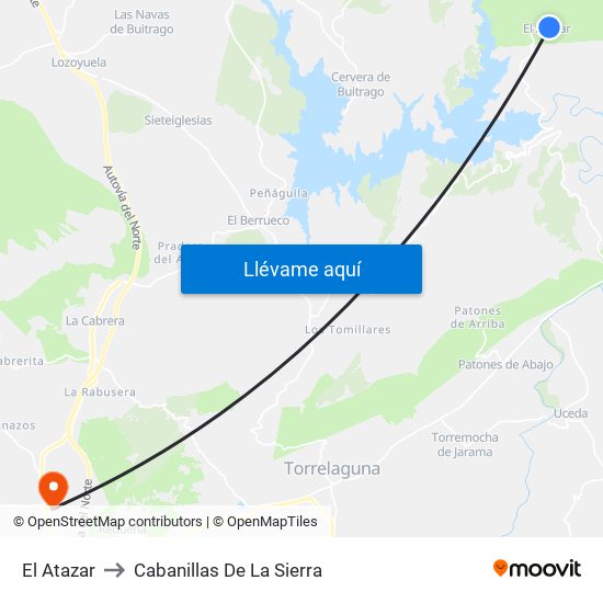 El Atazar to Cabanillas De La Sierra map