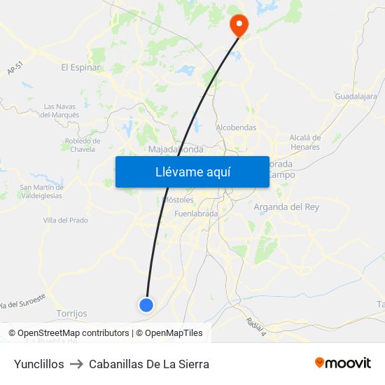 Yunclillos to Cabanillas De La Sierra map