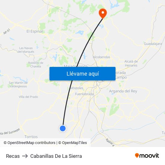 Recas to Cabanillas De La Sierra map