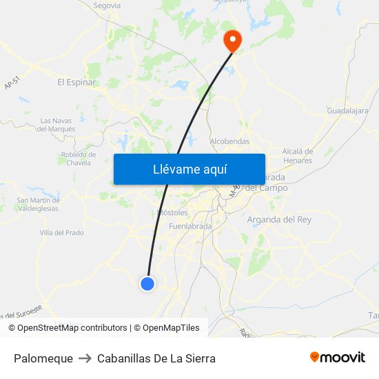 Palomeque to Cabanillas De La Sierra map