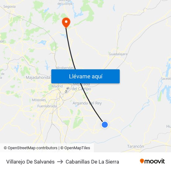 Villarejo De Salvanés to Cabanillas De La Sierra map