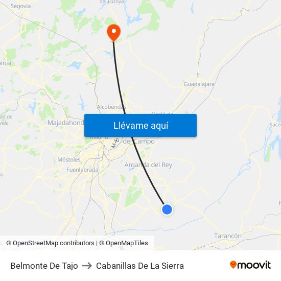 Belmonte De Tajo to Cabanillas De La Sierra map