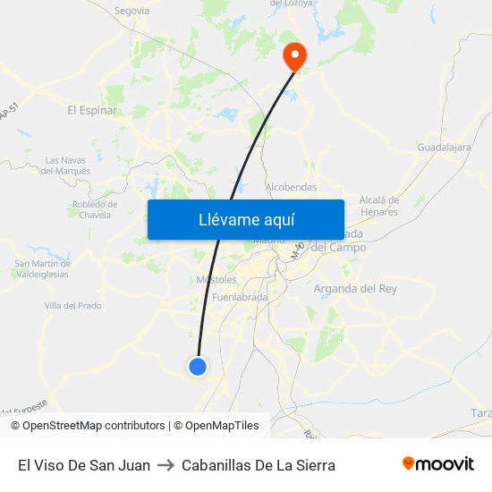 El Viso De San Juan to Cabanillas De La Sierra map