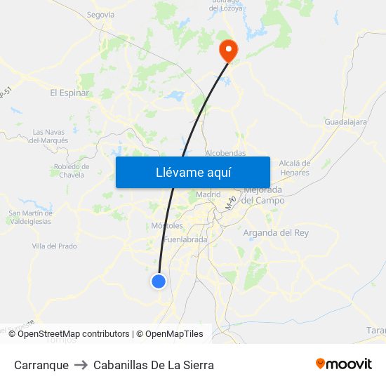 Carranque to Cabanillas De La Sierra map