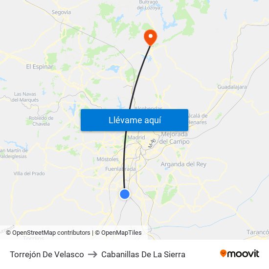 Torrejón De Velasco to Cabanillas De La Sierra map