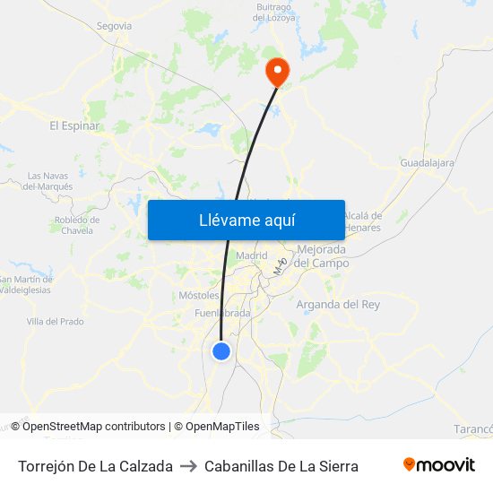 Torrejón De La Calzada to Cabanillas De La Sierra map