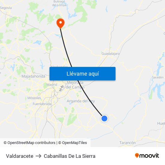 Valdaracete to Cabanillas De La Sierra map