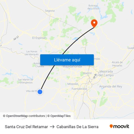 Santa Cruz Del Retamar to Cabanillas De La Sierra map