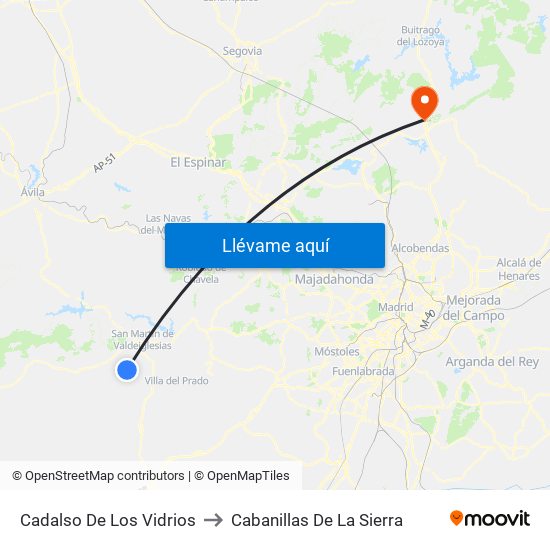 Cadalso De Los Vidrios to Cabanillas De La Sierra map