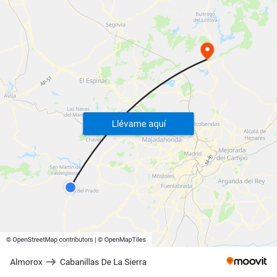 Almorox to Cabanillas De La Sierra map