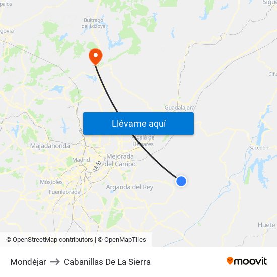 Mondéjar to Cabanillas De La Sierra map