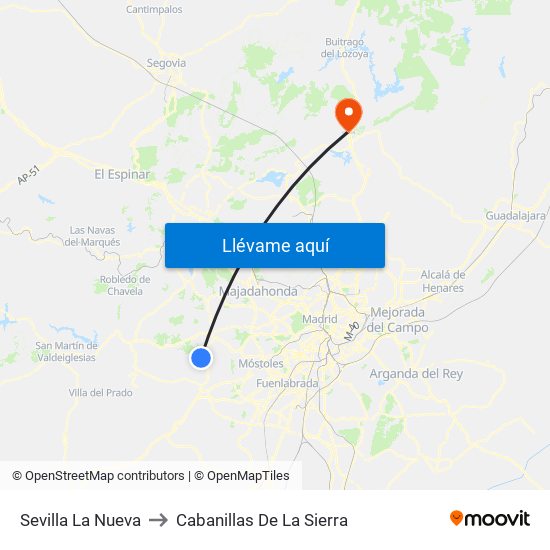 Sevilla La Nueva to Cabanillas De La Sierra map