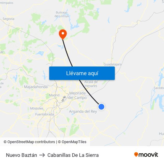 Nuevo Baztán to Cabanillas De La Sierra map