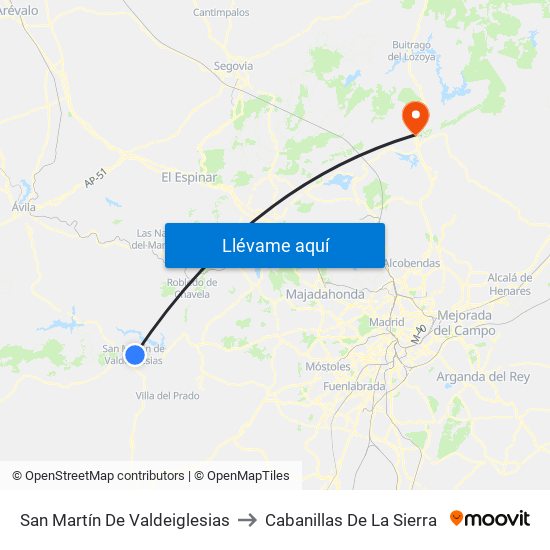 San Martín De Valdeiglesias to Cabanillas De La Sierra map