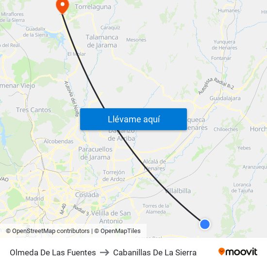 Olmeda De Las Fuentes to Cabanillas De La Sierra map