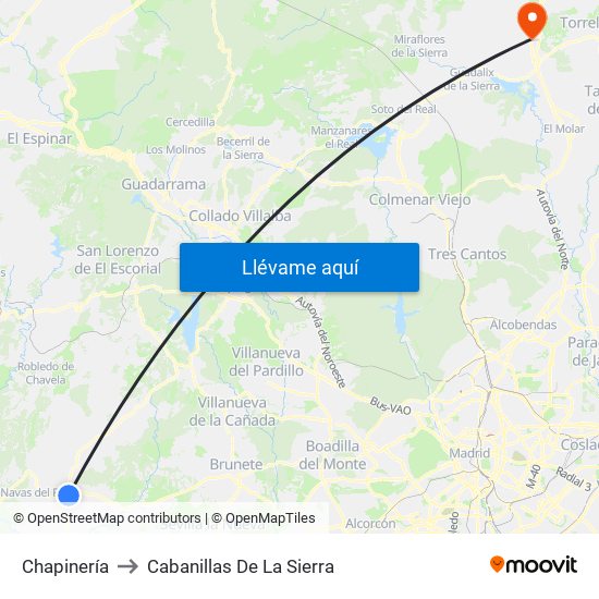 Chapinería to Cabanillas De La Sierra map