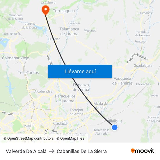 Valverde De Alcalá to Cabanillas De La Sierra map