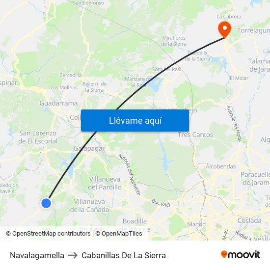 Navalagamella to Cabanillas De La Sierra map