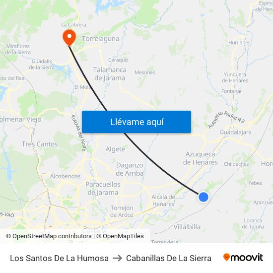 Los Santos De La Humosa to Cabanillas De La Sierra map
