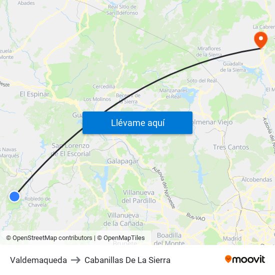 Valdemaqueda to Cabanillas De La Sierra map