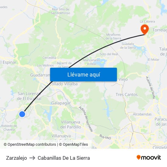 Zarzalejo to Cabanillas De La Sierra map