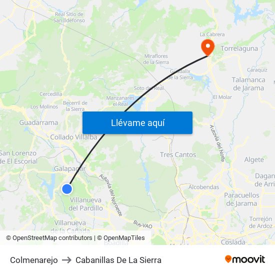 Colmenarejo to Cabanillas De La Sierra map