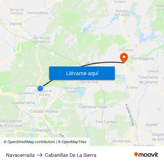 Navacerrada to Cabanillas De La Sierra map
