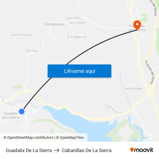 Guadalix De La Sierra to Cabanillas De La Sierra map