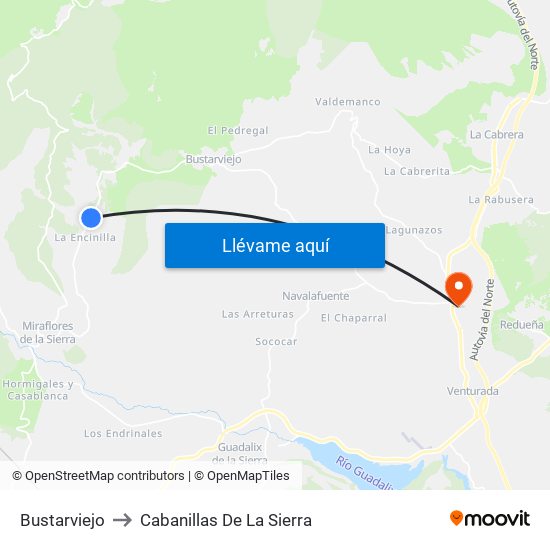 Bustarviejo to Cabanillas De La Sierra map