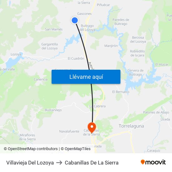 Villavieja Del Lozoya to Cabanillas De La Sierra map