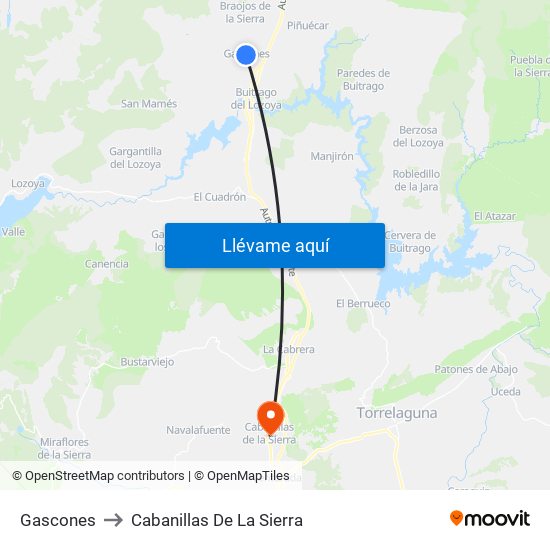Gascones to Cabanillas De La Sierra map