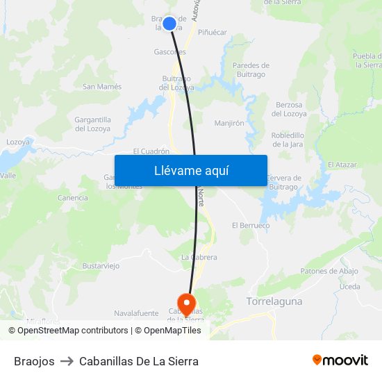 Braojos to Cabanillas De La Sierra map