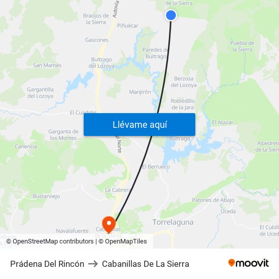 Prádena Del Rincón to Cabanillas De La Sierra map
