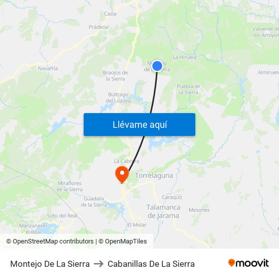 Montejo De La Sierra to Cabanillas De La Sierra map