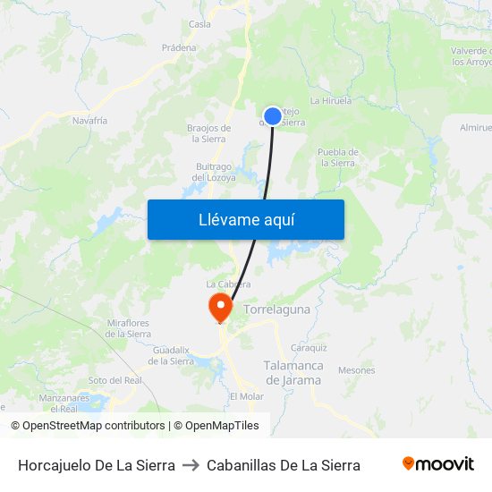 Horcajuelo De La Sierra to Cabanillas De La Sierra map