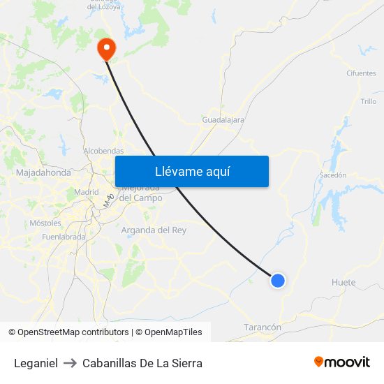 Leganiel to Cabanillas De La Sierra map
