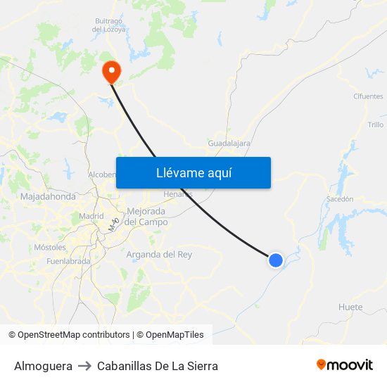 Almoguera to Cabanillas De La Sierra map