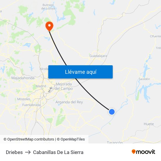 Driebes to Cabanillas De La Sierra map