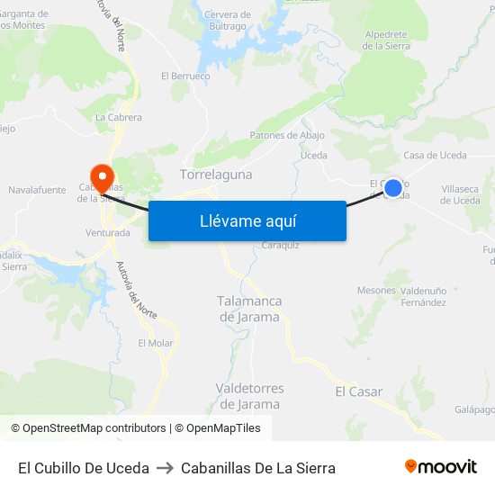 El Cubillo De Uceda to Cabanillas De La Sierra map