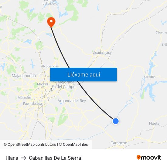 Illana to Cabanillas De La Sierra map