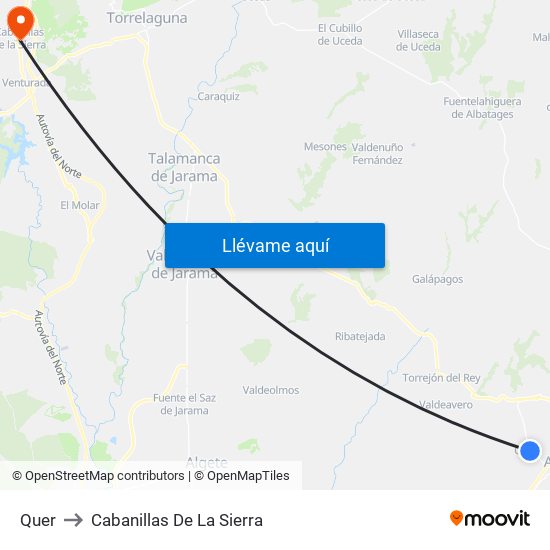 Quer to Cabanillas De La Sierra map