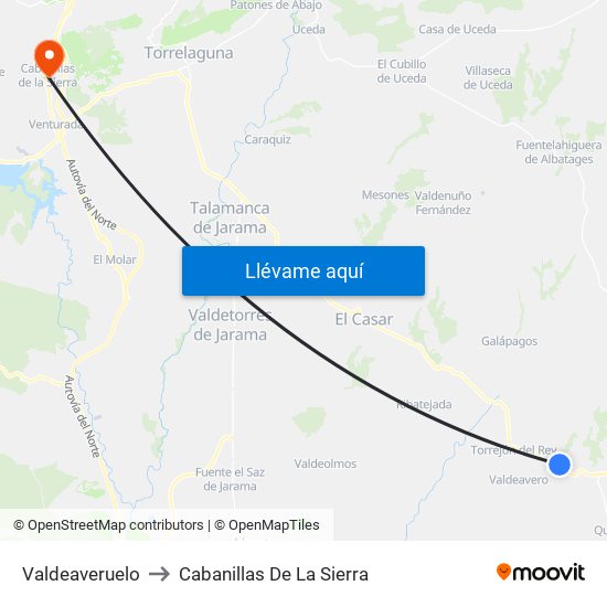 Valdeaveruelo to Cabanillas De La Sierra map