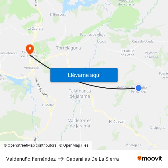 Valdenuño Fernández to Cabanillas De La Sierra map