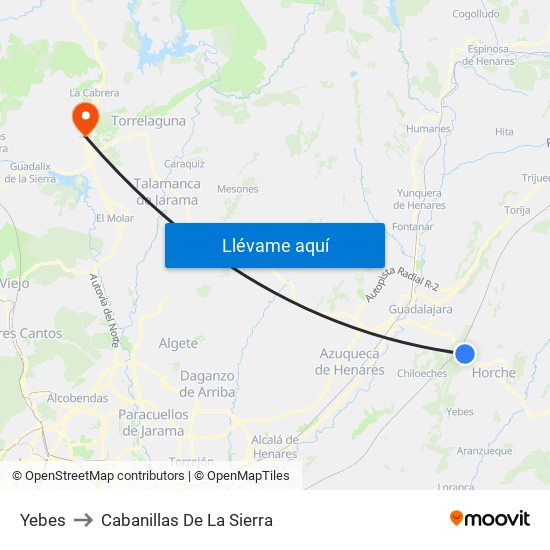 Yebes to Cabanillas De La Sierra map