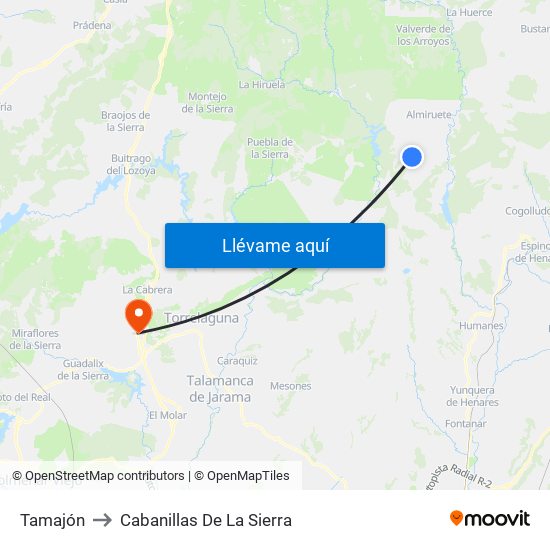 Tamajón to Cabanillas De La Sierra map